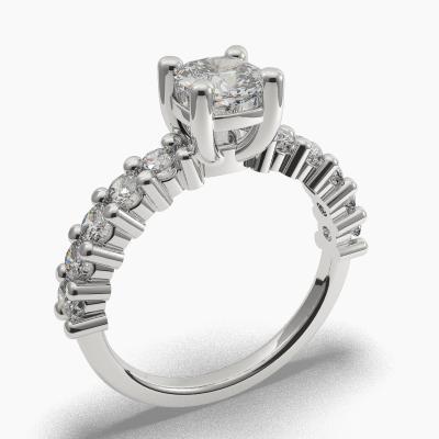 Solitaire Ring with a Cushion-Cut Diamond and Side Diamonds TN608118