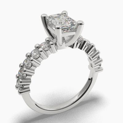 Solitaire Ring with an Emerald-Cut Diamond and Side Diamonds TN604118 - Image 1