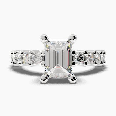 Solitaire Ring with an Emerald-Cut Diamond and Side Diamonds TN604118 - Image 2