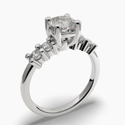 Solitaire Ring with a Cushion-Cut Diamond and Side Diamonds TN608119