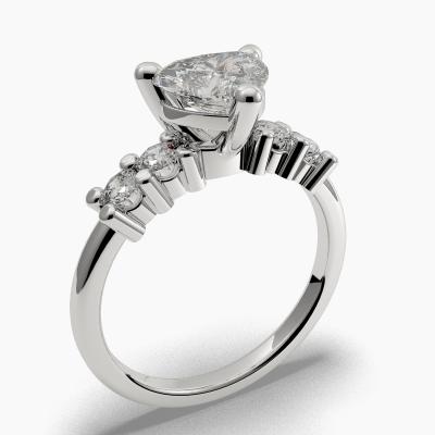 Solitaire Ring with a Heart-Cut Diamond and Side Diamonds TN607119