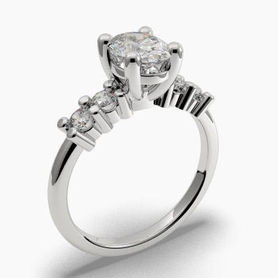 Solitaire Ring with an Oval-Cut Diamond and Side Diamonds TN602119
