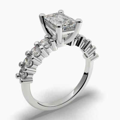 Solitaire Ring with an Emerald-Cut Diamond and Side Diamonds TN604120