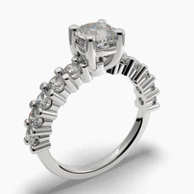 Solitaire Ring with a Cushion-Cut Diamond and Side Diamonds TN608121