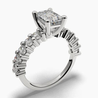 Μονόπετρο Δαχτυλιδι με Διαμάντι σε κοπή Emerald Cut και πλαινά Διαμάντια TN604121 - Image 1