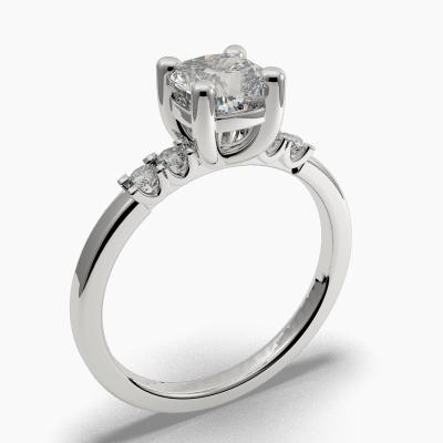 Solitaire Ring with a Cushion-Cut Diamond and Side Diamonds TN608122