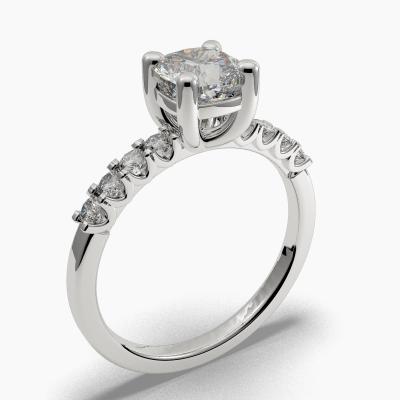 Solitaire Ring with a Cushion-Cut Diamond and Side Diamonds TN608123