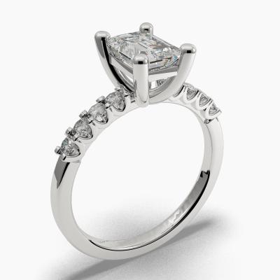 Solitaire Ring with an Emerald-Cut Diamond and Side Diamonds TN604123