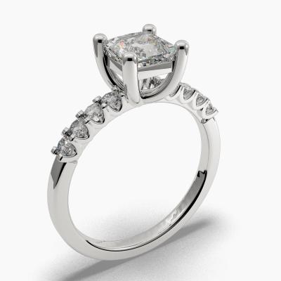 Solitaire Ring with a Princess-Cut Diamond and Side Diamonds TN603123