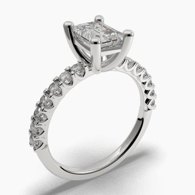 Solitaire Ring with an Emerald-Cut Diamond and Side Diamonds TN604124