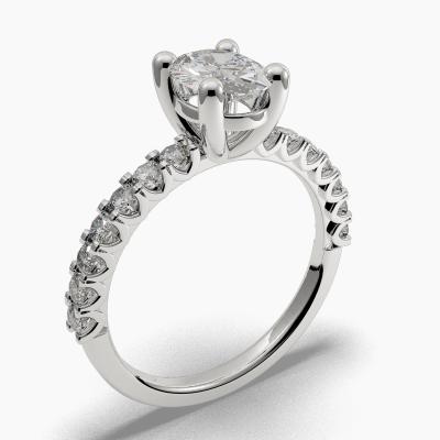 Solitaire Ring with an Oval-Cut Diamond and Side Diamonds TN602124