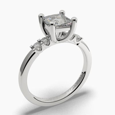 Solitaire Ring with a Princess-Cut Diamond and Side Diamonds TN603125
