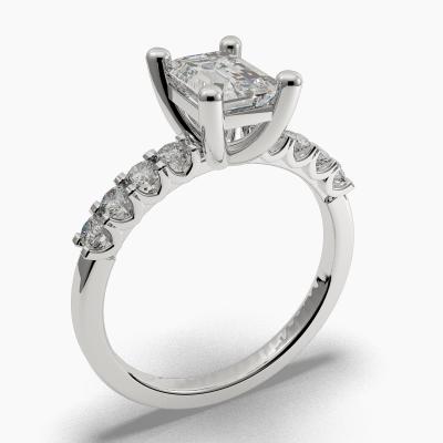Solitaire Ring with an Emerald-Cut Diamond and Side Diamonds TN604126