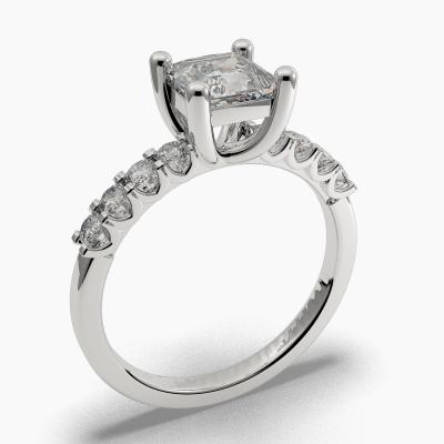 Solitaire Ring with a Princess-Cut Diamond and Side Diamonds TN603126