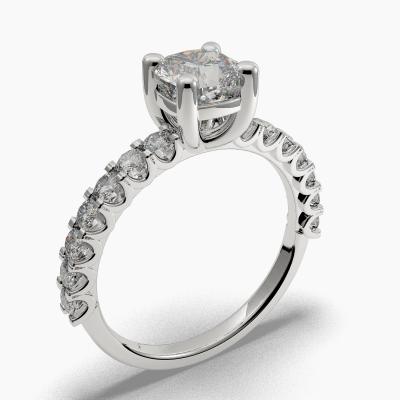 Solitaire Ring with a Cushion-Cut Diamond and Side Diamonds TN608127