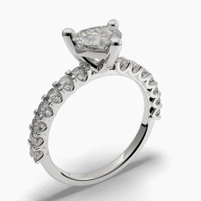 Solitaire Ring with a Heart-Cut Diamond and Side Diamonds TN607127