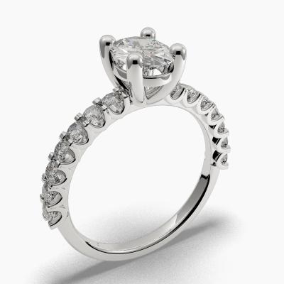 Solitaire Ring with an Oval-Cut Diamond and Side Diamonds TN602127