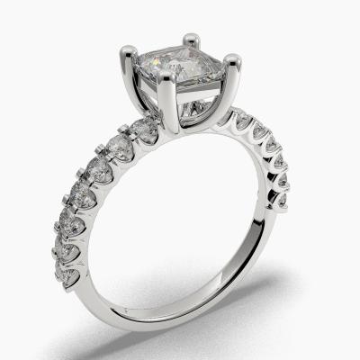 Solitaire Ring with a Princess-Cut Diamond and Side Diamonds TN603127