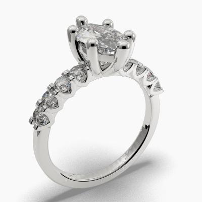 Solitaire Ring with a Marquise-Cut Diamond and Side Diamonds TN605129