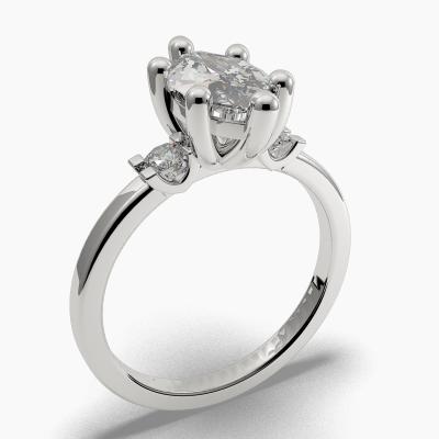 Solitaire Ring with a Marquise-Cut Diamond and Side Diamonds TN605131