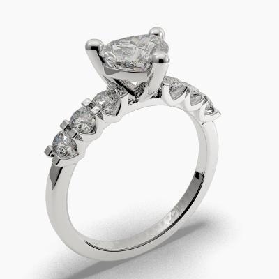 Solitaire Ring with a Heart-Cut Diamond and Side Diamonds TN607132