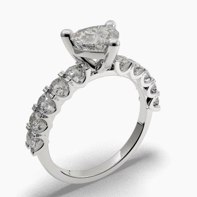 Solitaire Ring with a Heart-Cut Diamond and Side Diamonds TN607133