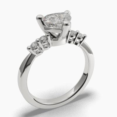 Solitaire Ring with a Heart-Cut Diamond and Side Diamonds TN607134