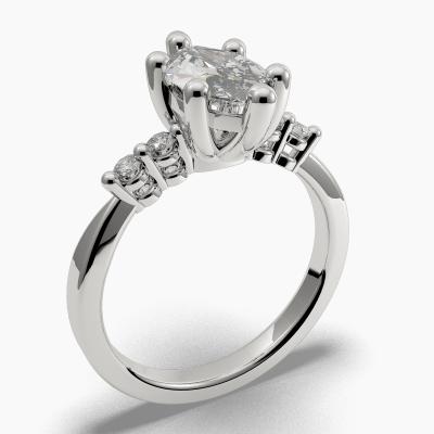 Solitaire Ring with a Marquise-Cut Diamond and Side Diamonds TN605134