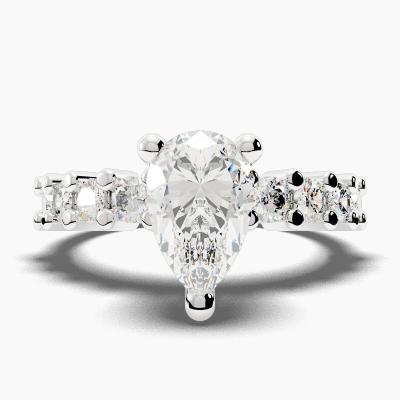 Solitaire Ring with a Pear-Cut Diamond and Side Diamonds TN606120 - Image 2