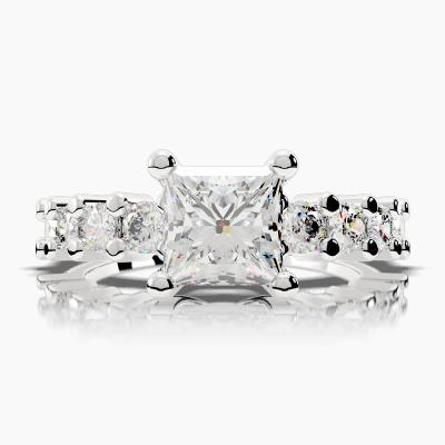 Μονόπετρο Δαχτυλιδι με Διαμάντι σε κοπή Princess Cut και πλαινά Διαμάντια TN603120 - Image 2