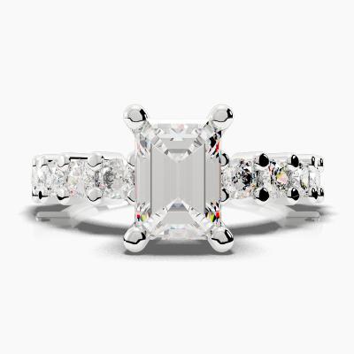 Μονόπετρο Δαχτυλιδι με Διαμάντι σε κοπή Emerald Cut και πλαινά Διαμάντια TN604121 - Image 2