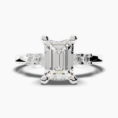 Solitaire Ring with an Emerald-Cut Diamond and Side Diamonds TN604125 - Image 2