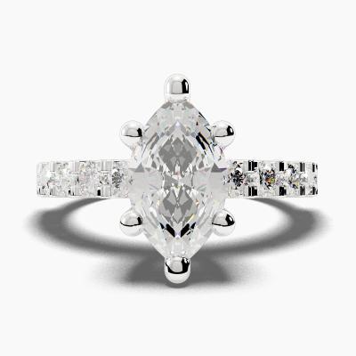 Solitaire Ring with a Marquise-Cut Diamond and Side Diamonds TN605130 - Image 2
