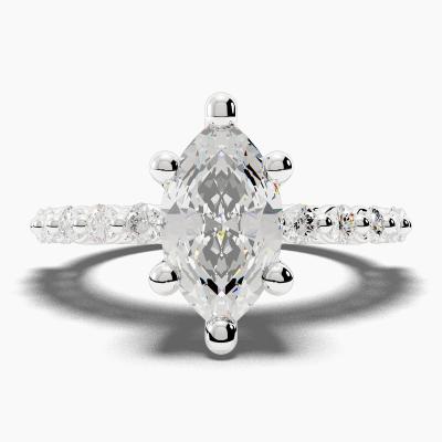 Solitaire Ring with a Marquise-Cut Diamond and Side Diamonds TN605139 - Image 2