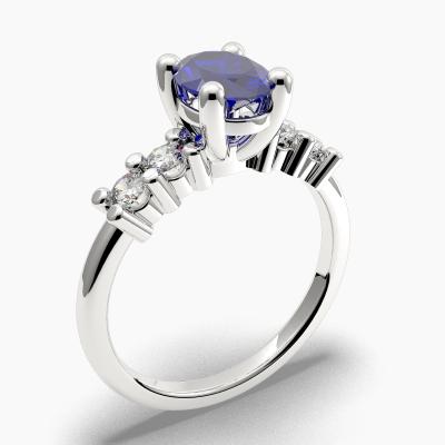 Sapphire Oval-Cut Side Stones Diamonds Engagement Ring 622119