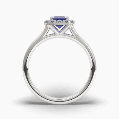 Δαχτυλιδι Halo με Μπλέ Ζαφείρι σε κοπή Emerald Cut TN62674 - Image 4