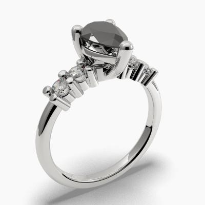 Solitaire Ring with a Black Pear-Cut Diamond and Side Diamonds TN606309