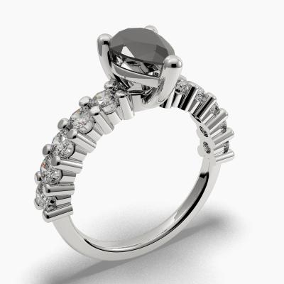 Solitaire Ring with a Black Pear-Cut Diamond and Side Diamonds TN606311