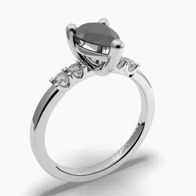Solitaire Ring with a Black Pear-Cut Diamond and Side Diamonds TN606315